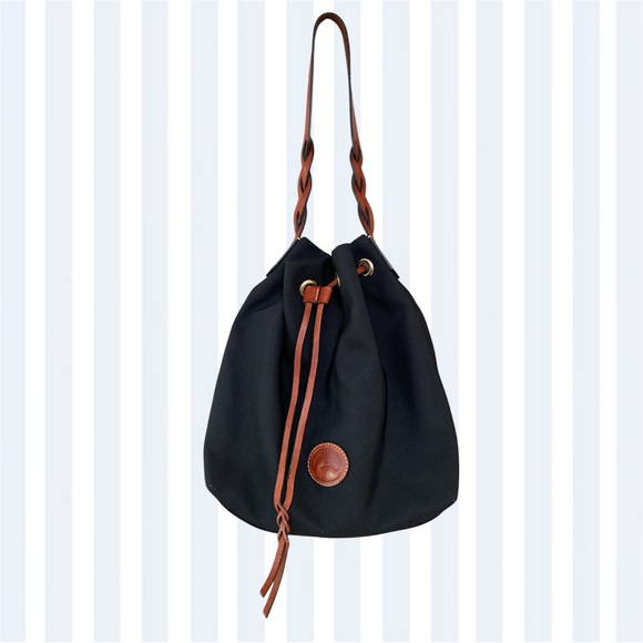 Classic Dooney & Bourke Nylon Drawstring Black and Red Interior Bucket Bag EUC - Picture 2 of 9